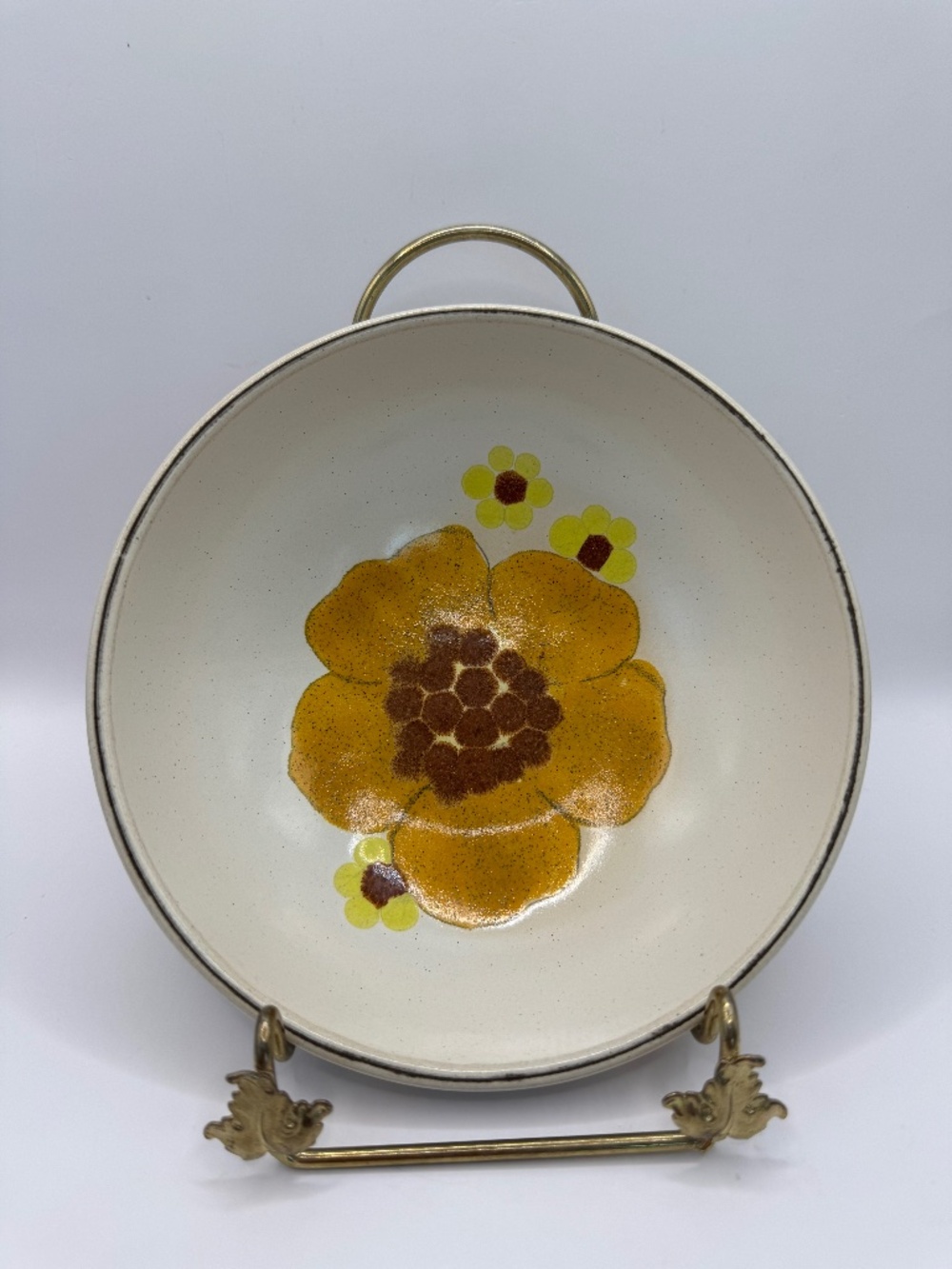 Vintage Denby Minstrel yellow floral 6" cereal bowls. Set of 2.